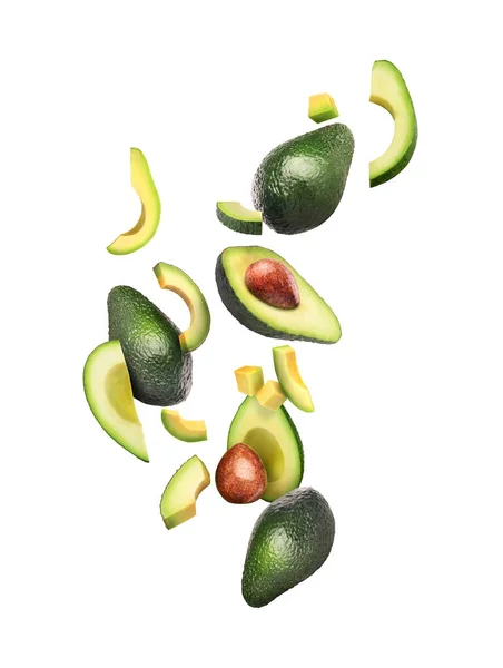 Sliced Whole Avocado Flight White Background — Stock Photo, Image