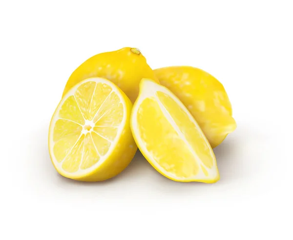 Whole Sliced Fresh Lemon Air Isolated White — Stock Vector