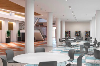 Okul binası iç mimari 3D illüstrasyon