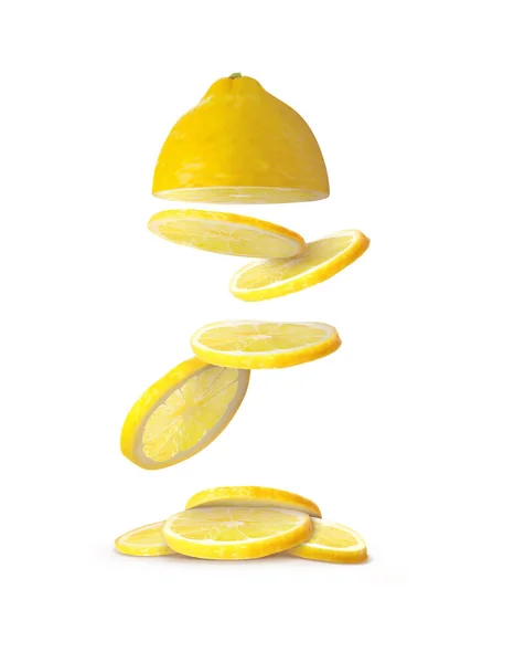 Наполовину Лимон Падающие Ломтики Лимона Белом Фоне Векторной Иллюстрации — стоковый вектор