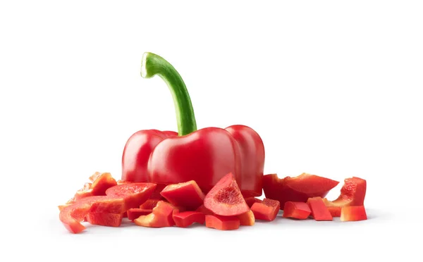 Sliced Sweet Red Pepper Isolated White Background — Stockfoto