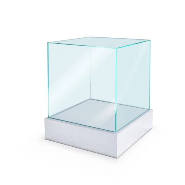 Empty Glass Showcase Cube Pedestal Vector Illustration — Stockvector