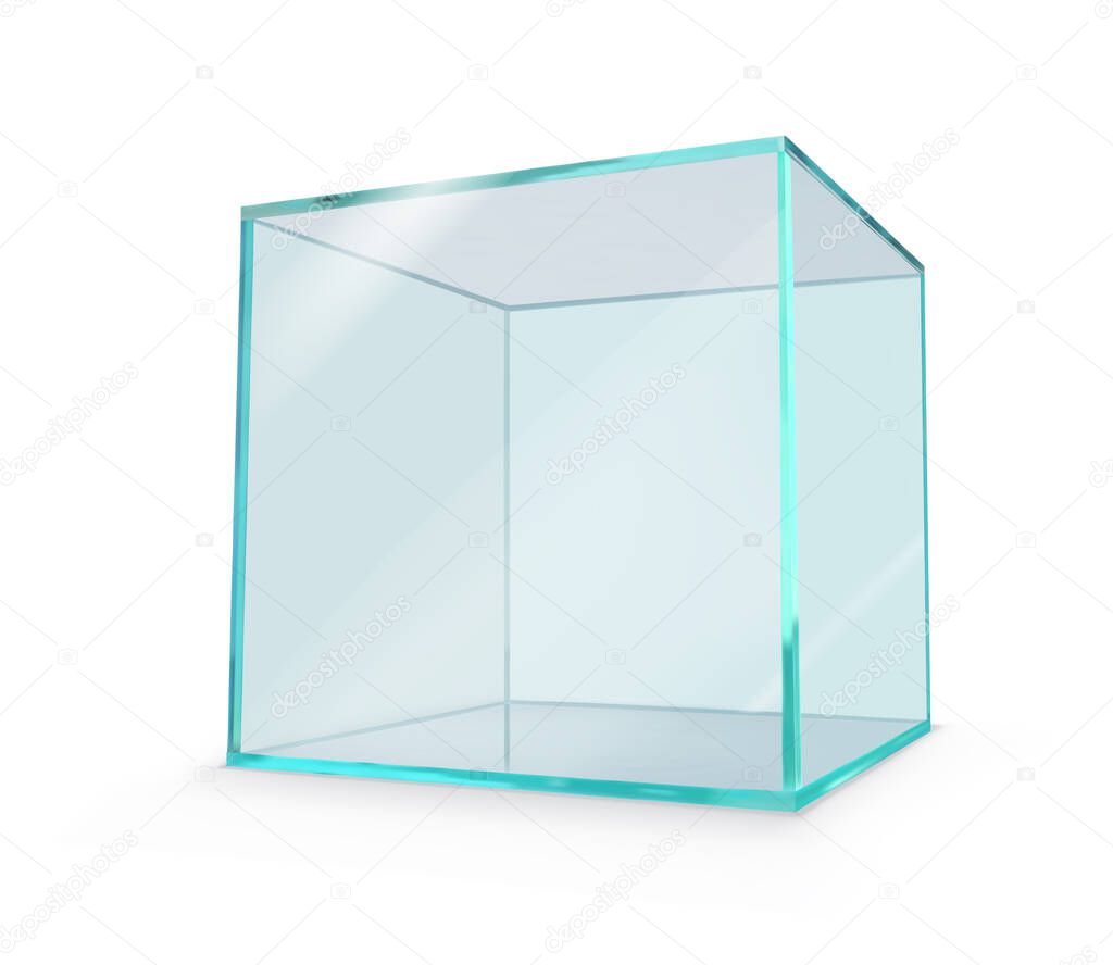 Glass showcase cube bottom view. vector illustration