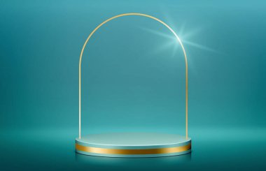 Arkaplan vektörü 3d yeşil podyum yeşil sahne, asgari soyut arkaplan