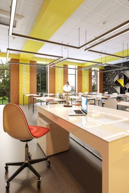 okul ya da üniversite sınıfı içsel 3d illüstrasyon