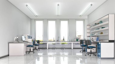 Geniş bir laboratuvar içi. 3d illüstrasyon