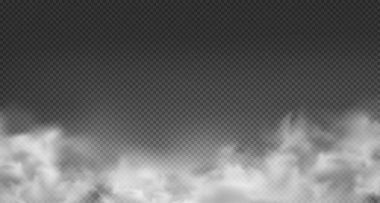 Bulut veya duman izole edilmiş şeffaf özel efekt. Beyaz vektör bulanıklığı, sis veya sis arkaplanı. Vektör illüstrasyonu