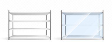 Vektör gerçekçi boş süpermarket rafı şeffaf arkaplanda izole edildi