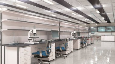 Laboratuvar işyerinin içi. 3d illüstrasyon