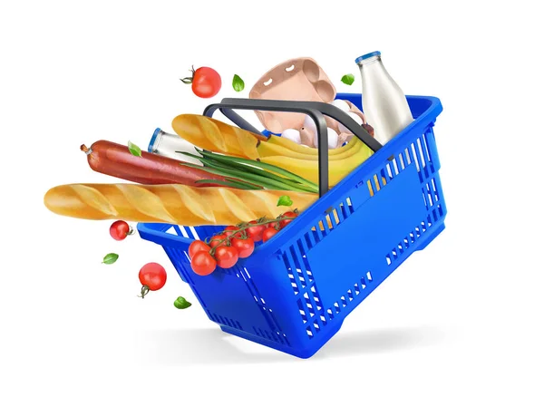 Blue Food Basket Vector Illustration — Stock Vector