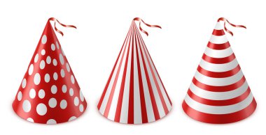 Kurdeleli parti şapkası. Kutlama dekorasyonu. Doğum günü. Beyaz arka planda vektör illüstrasyonu..