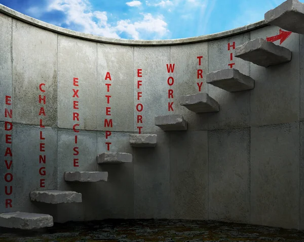 Лестницы Бетонном Колодце Ведут Вверх Мотивационными Словами Стене Иллюстрация — стоковое фото