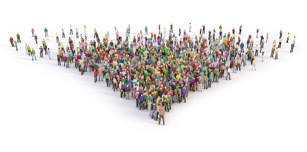 Толпа людей вокруг пустого круга на белом фоне. 3d иллюстрация