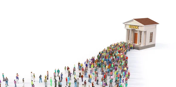 Folkmassa Människor Till Banken Vit Bakgrund Illustration — Stockfoto