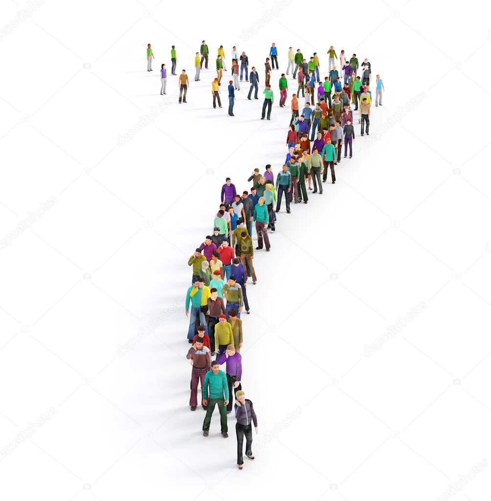 Crowd of people in the queue on a white background. 3d illustration