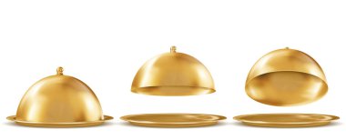 Gold trays with cloches Isolated on White Background. Vector illustration