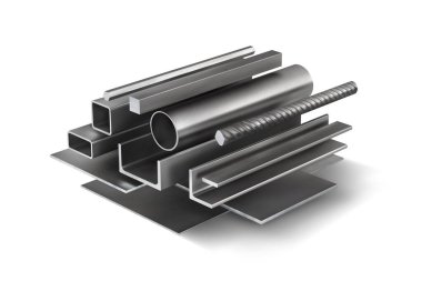 Set 1 of metal parts for metal structures. 3d vector illustration