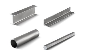 Set 3 of metal parts for metal structures. 3d vector illustration