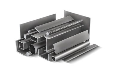 Set 2 of metal parts for metal structures. 3d vector illustration