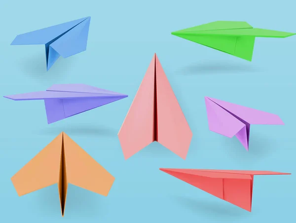 Set Fold Paper Airplane Inculde Side Front View Vector Illustration — 图库矢量图片