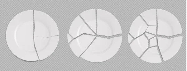 Three Broken White Plates Isolated Transparent Background — 스톡 벡터