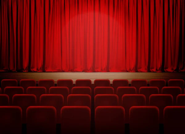 Empty Theater Stage Red Velvet Curtains Vector Illustration — Stok Vektör