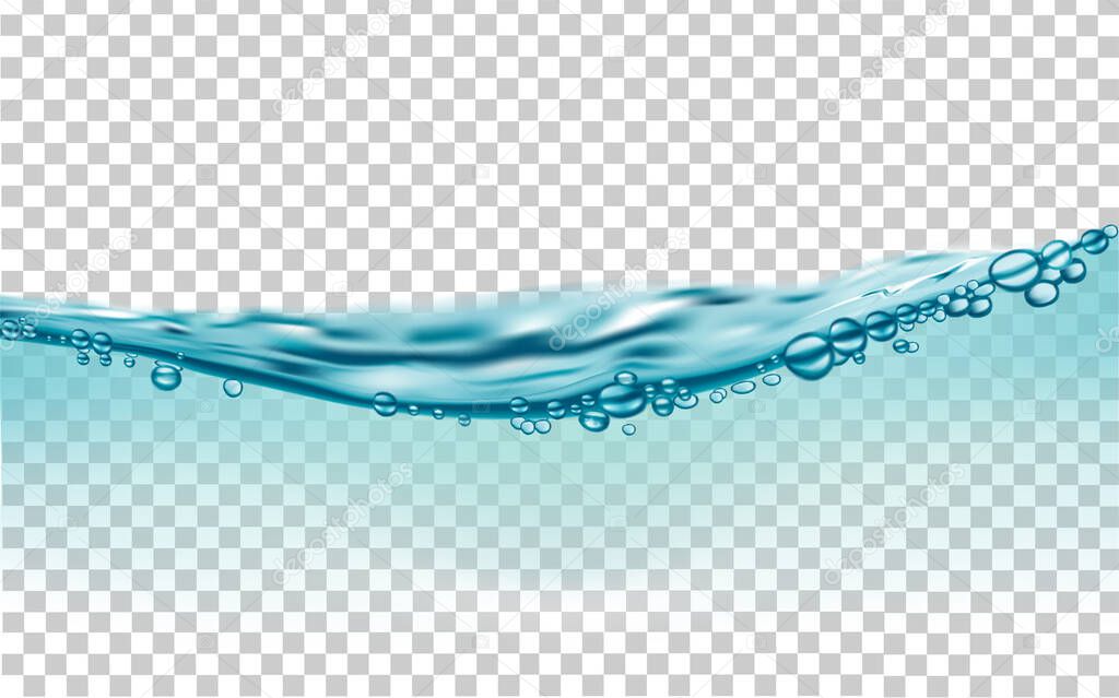 A slice of water wave with bubbles on a transparent background. vector illustration