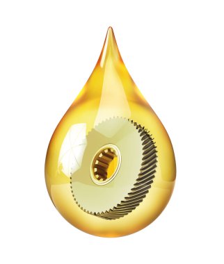 Oil concept. Gears in the drop. 3d illustration