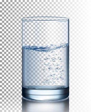 Glass of water with bubbles on a transparent background. Vector illustration