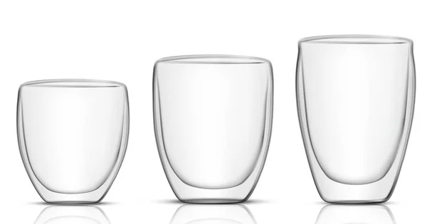 Set Transparente Vector Vasos Realistas Doble Pared Bebida Caliente Espresso — Archivo Imágenes Vectoriales