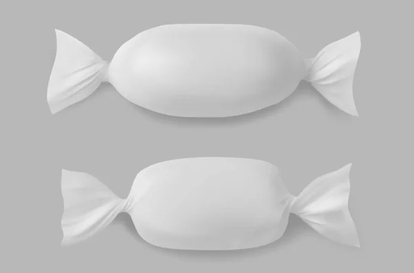 White Polyethylene Package Candies Isolated Grey Background — Stok Vektör