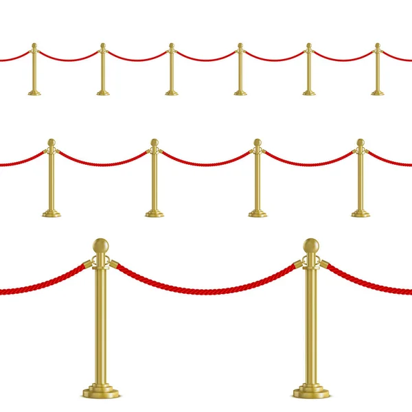 Realistic Vector Golden Rope Barriers Vip Event Luxury Celebration — Stock Vector