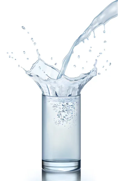 Glas Wasser Mit Spritzer Und Strahl Vektorillustration — Stockvektor
