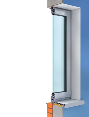 Slice of window in the wall. See structure and layers. 3d illustration