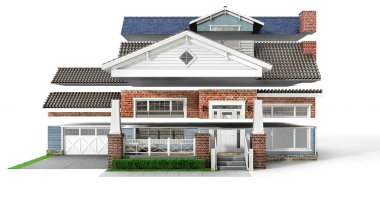 Sliced  house with different facade materials on a white background. 3d illustration
