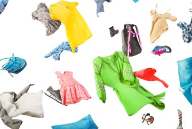 Clothes are falling on a white background