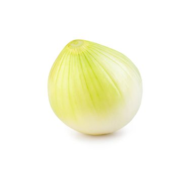 Whole peeled onion on a white background