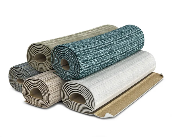 Various Carpet Rolls Stacked One Another Isolated White Background Illustration — Stock Photo, Image