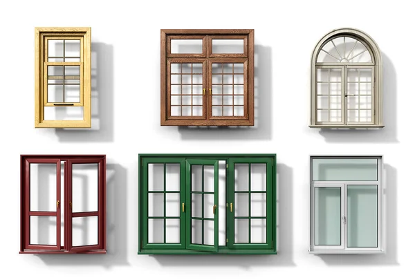 Set Different Windows Isolated White Background Illustration — Stok fotoğraf