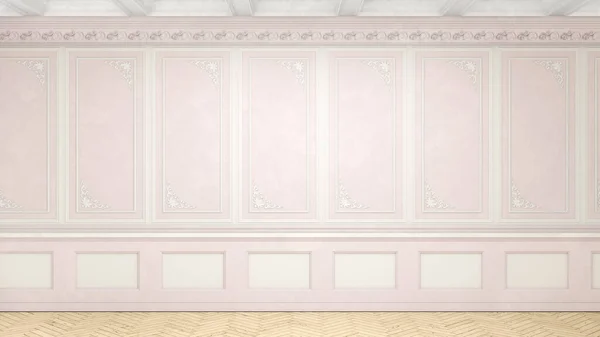 Рендеринг Классической Стены Интерьера Оформленной Розовом Цвете Паркетом Иллюстрация — стоковое фото