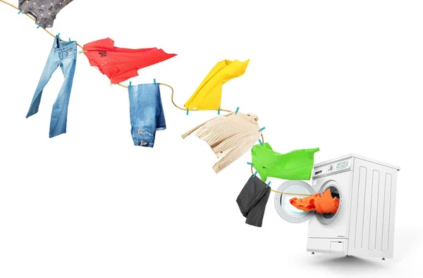 Clothes Fly Clothesline Washing Machine — Stok fotoğraf