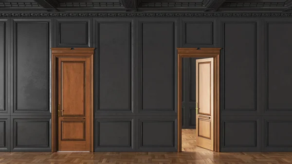 Render Classic Interior Decorated Black Color Parquet Doors Illustration — 스톡 사진