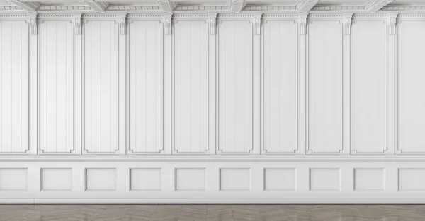 Render Classic Interior Wall Decorated White Color Parquet Illustration — 스톡 사진