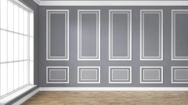 Render Classic Interior Decorated Gray Color Parquet Window Illustration — 스톡 사진