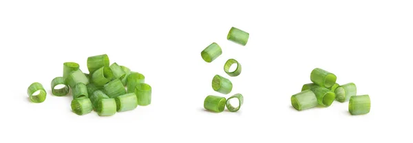 Set Gehackter Grüner Zwiebeln Auf Weißem Hintergrund — Stockfoto