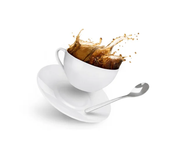 White Coffee Cup Movement White Background — Stok fotoğraf