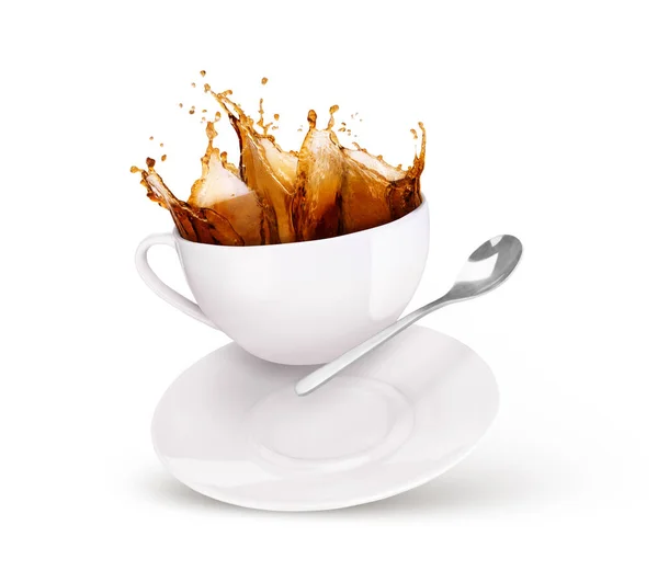 White Coffee Cup Movement White Background — Stock Photo, Image