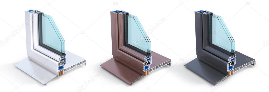 Slice of energy efficient window. See structure in cutaway. 3d illustration