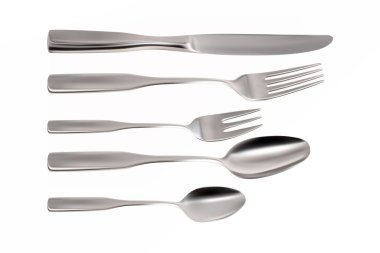 Table set of spoons, forks and a knife. 3d vector illustration