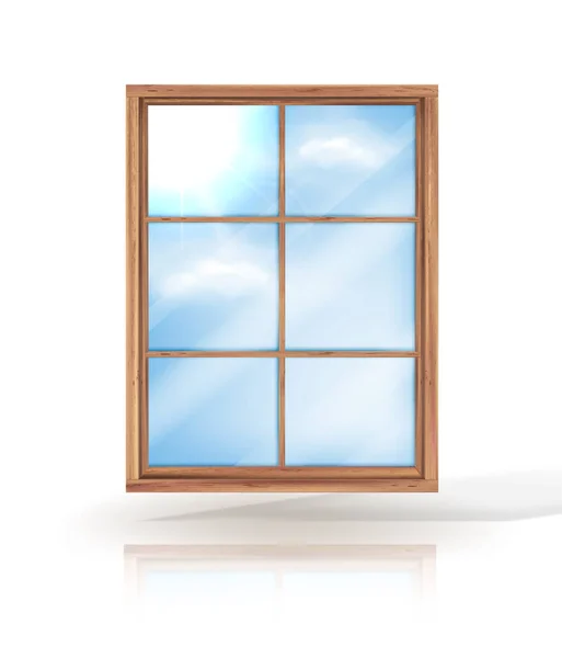 Dřevěné Okno Vektorové Ilustrace Izolované Bílém Pozadí — Stockový vektor